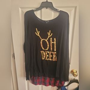 Dream Style Oh Deer Plaid Graphic Long Sleeve Top